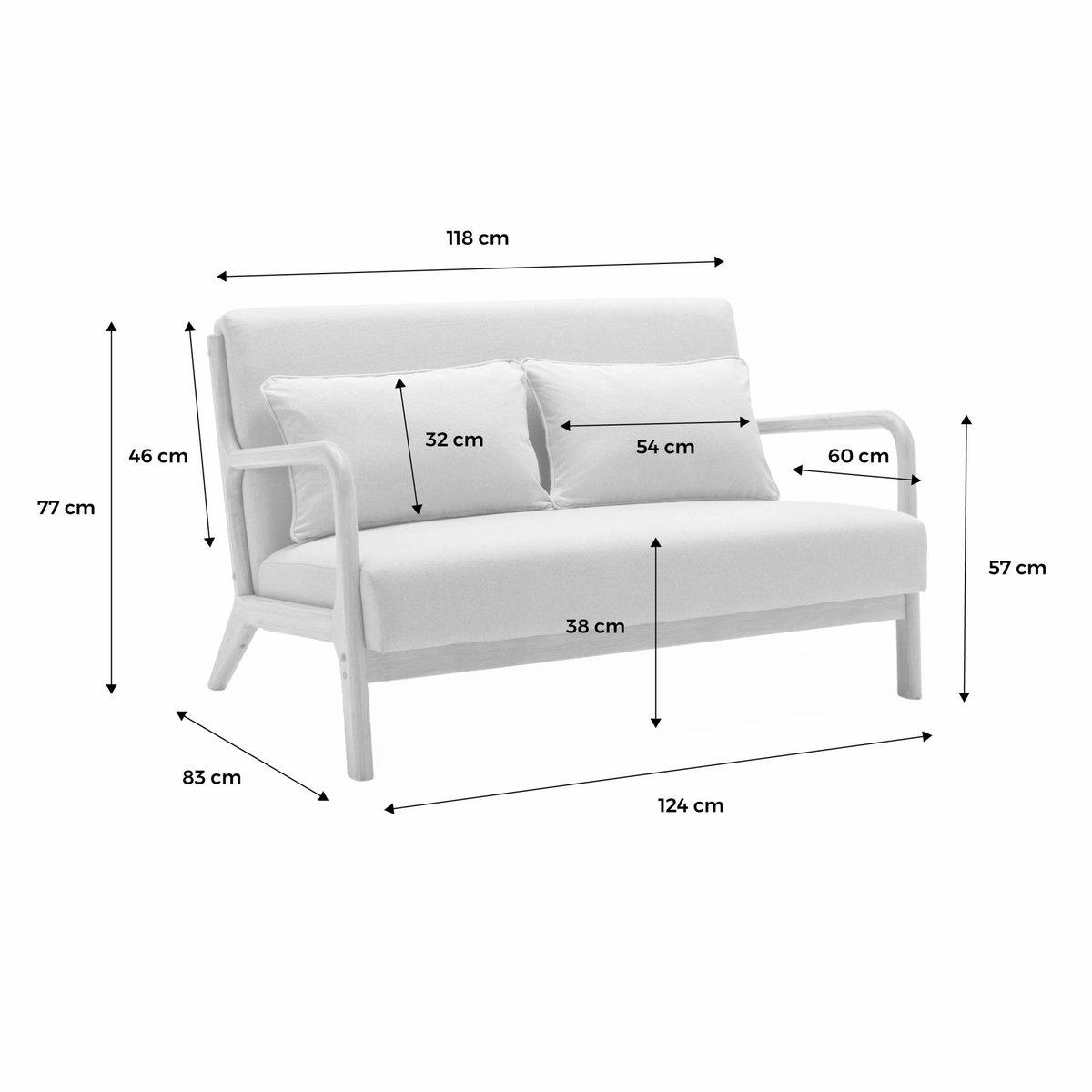 Banquette scandinave 2 places bois et tissu LORENS beige, SWEEEK