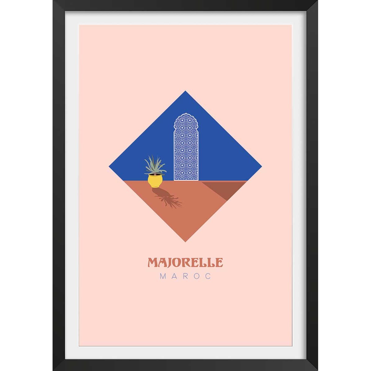 Affiche illustration graphique majorelle maroc affiche + cadre en bois - noir, HEXOA