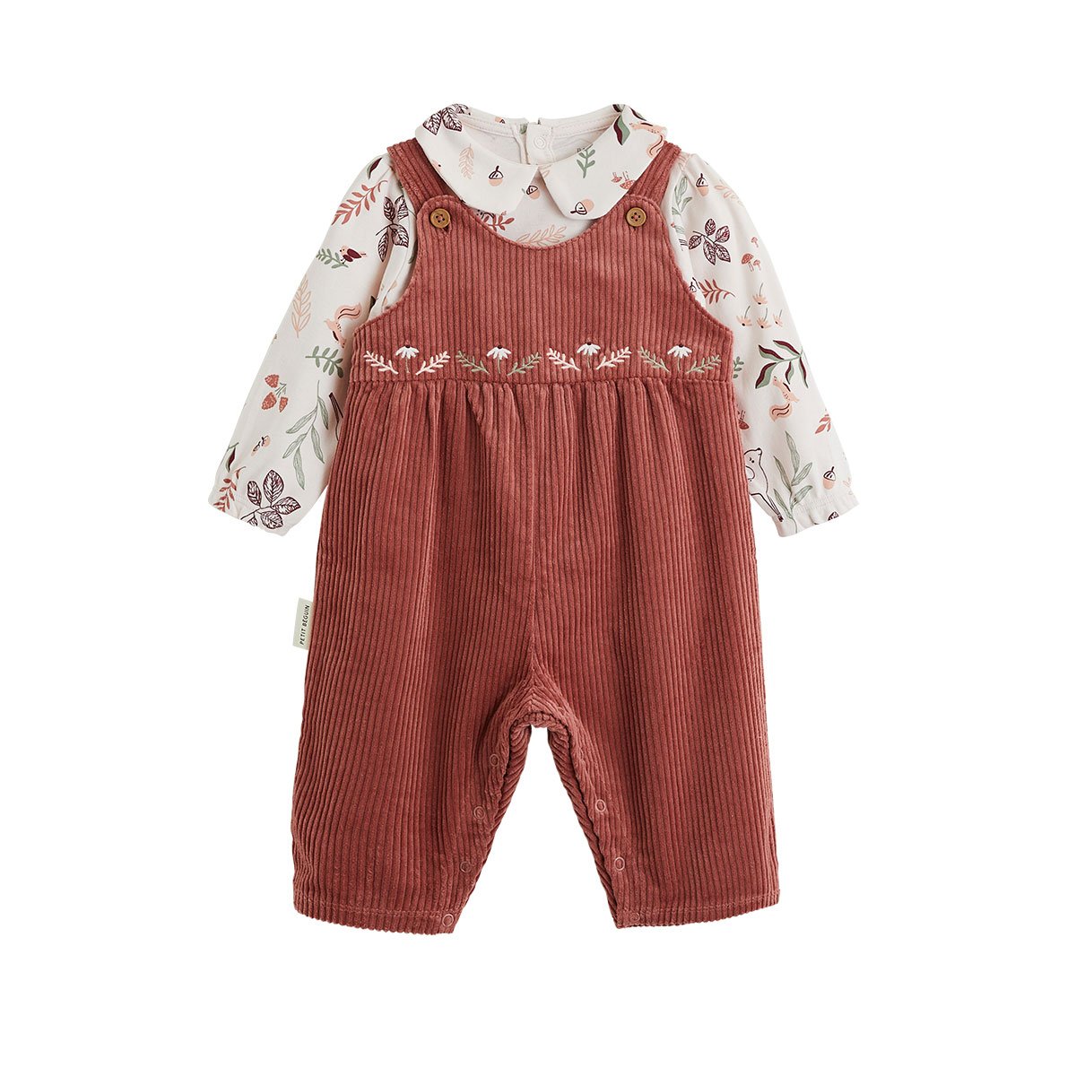 Ensemble salopette bébé en velours côtelé et t-shirt Evie rose, PETIT BEGUIN