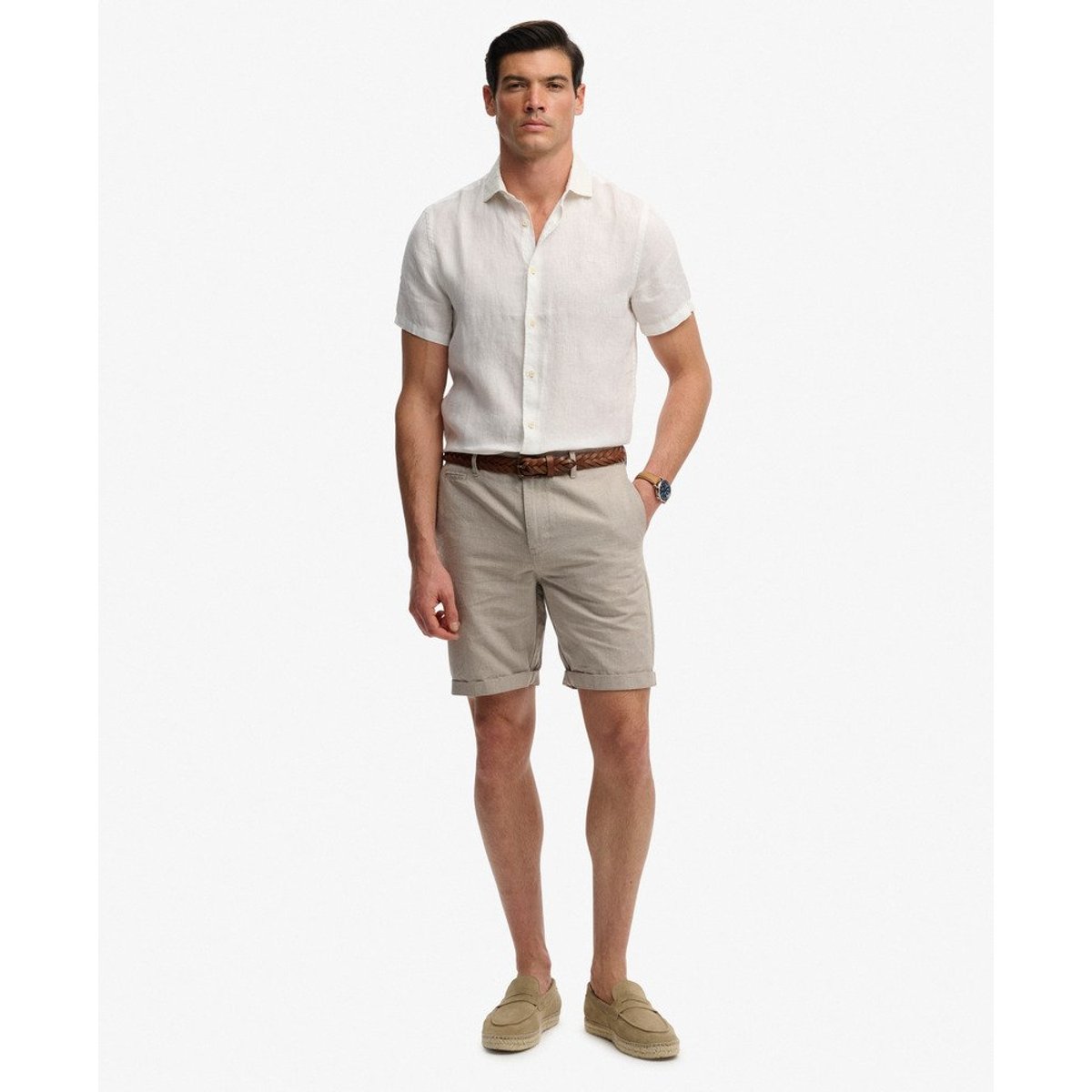 Short Chino Texturé Premium fauve pied-de-poule, SUPERDRY