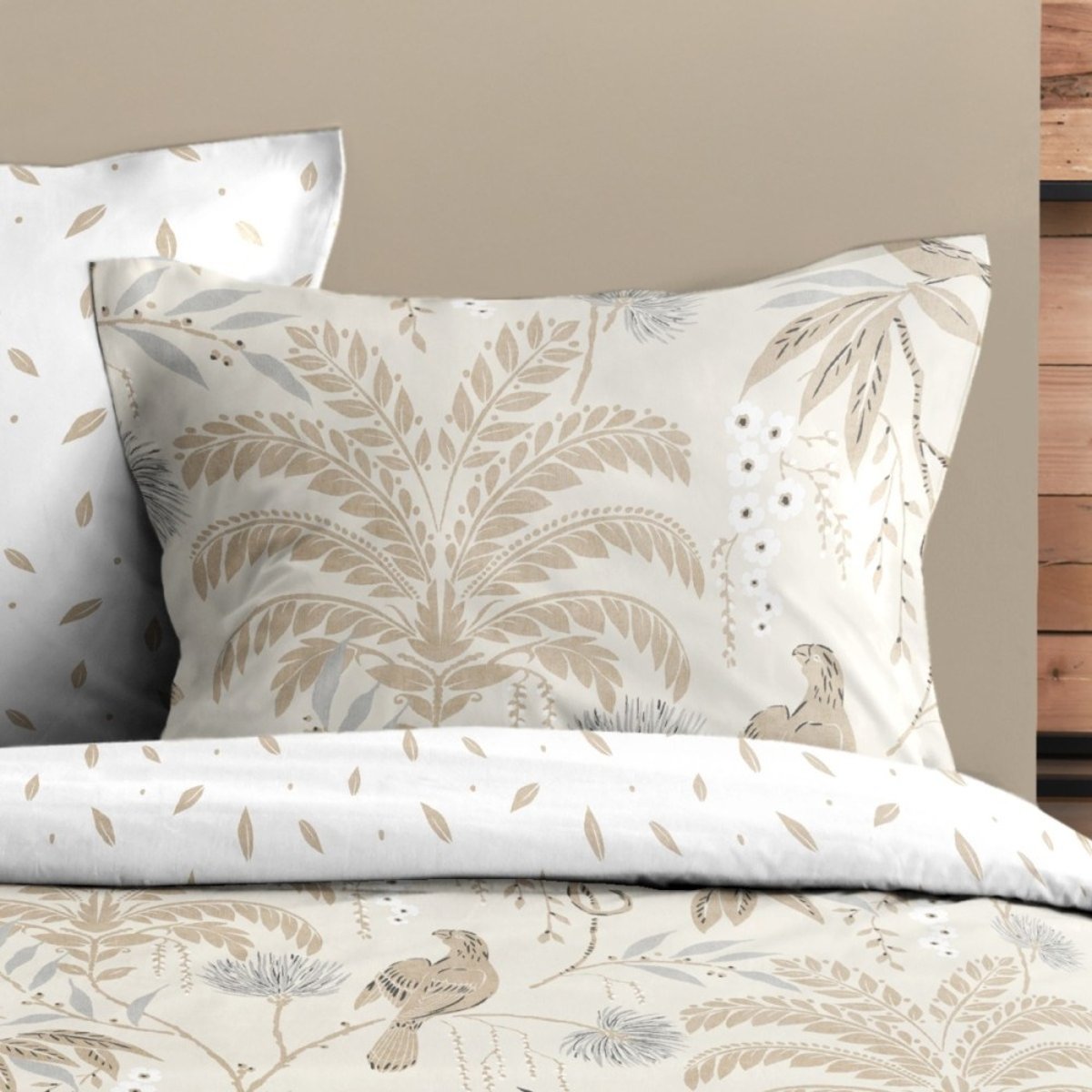 Housse de couette 100% coton 57 fils + 2 taies d’oreiller beige, DECORATIE