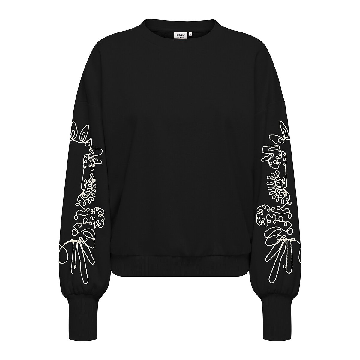 Embroidered Sleeve Crew Neck Sweatshirt black, ONLY