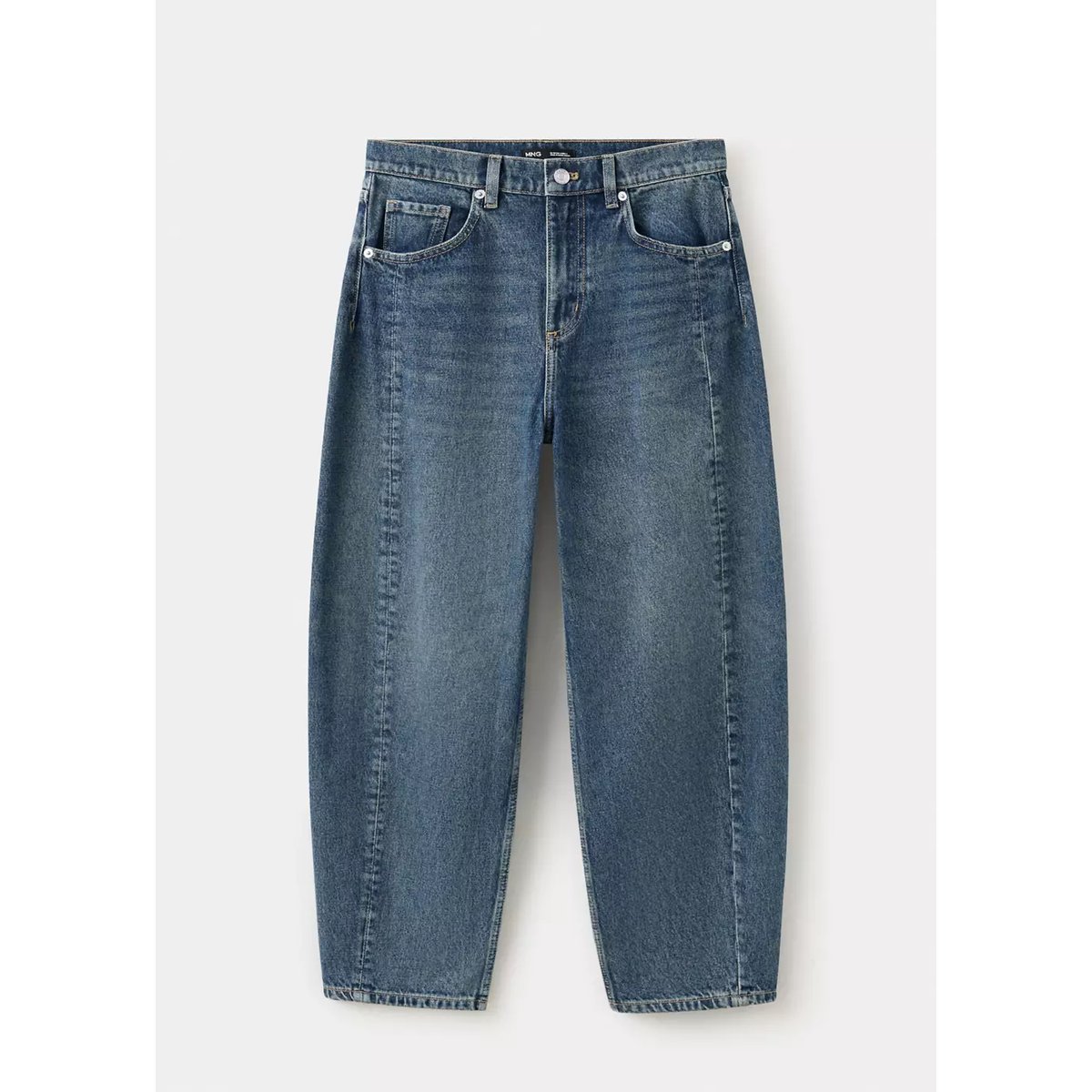 Jean balloon coutures bleu foncé, MANGO