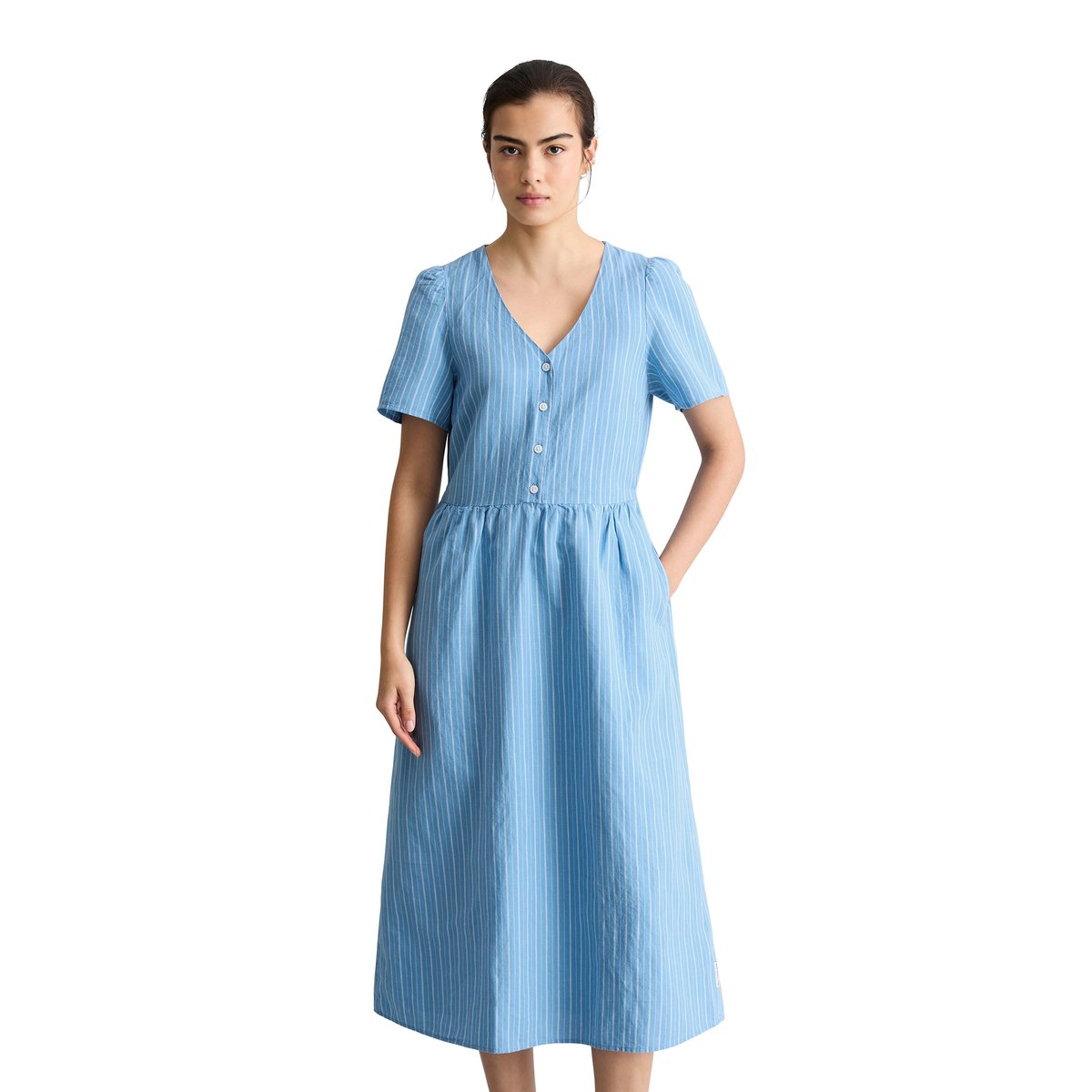 Robe à rayures régulière en mélange de lin et de coton bleu, MARC O’POLO DENIM