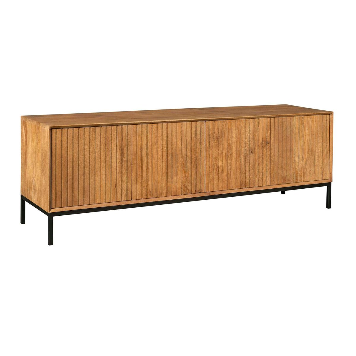 Meuble TV 165 cm 4 portes rainurées CORTINA bois, PIER IMPORT