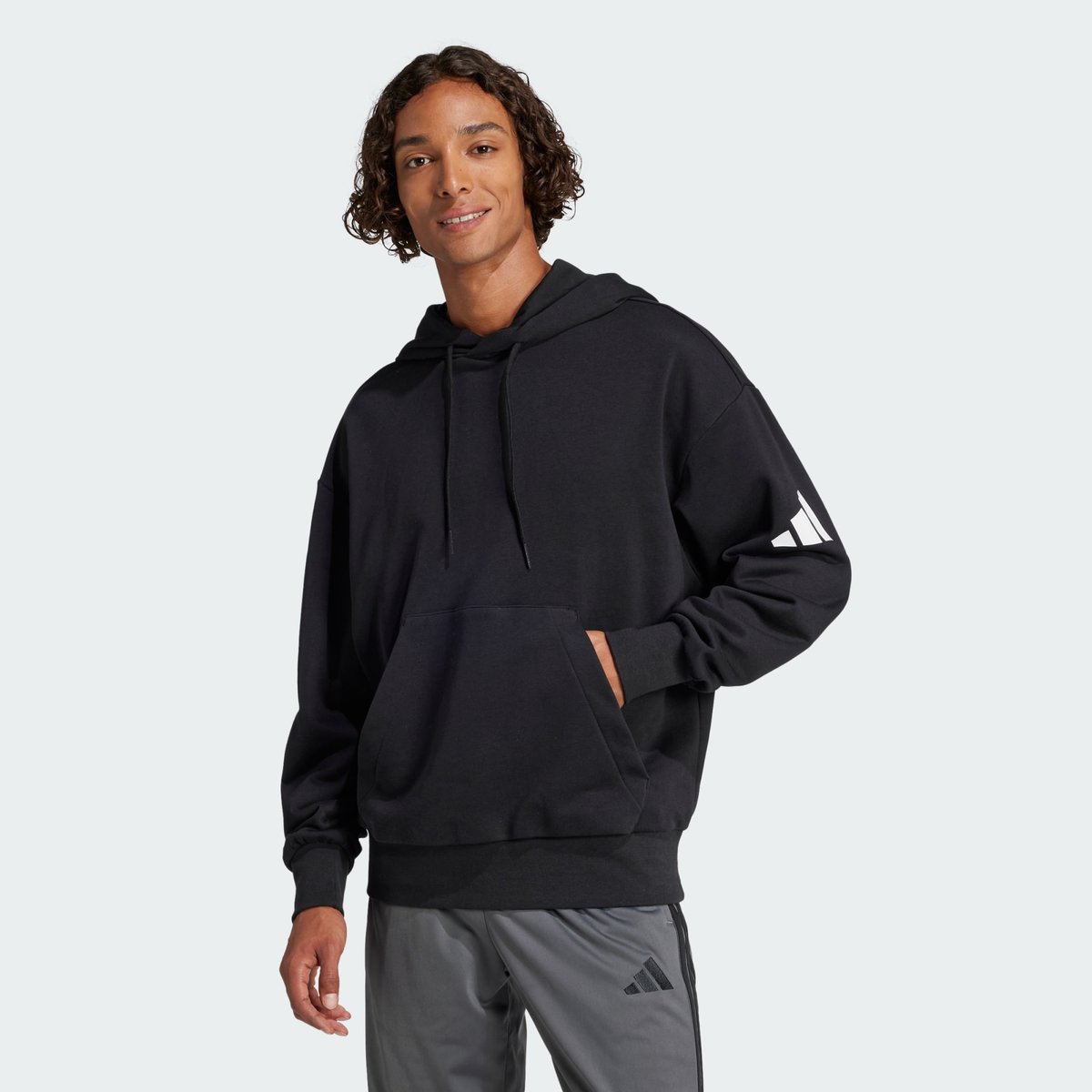Sweat-shirt à capuche ample French terry logo à 3 bandes Essentials black / white, ADIDAS SPORTSWEAR