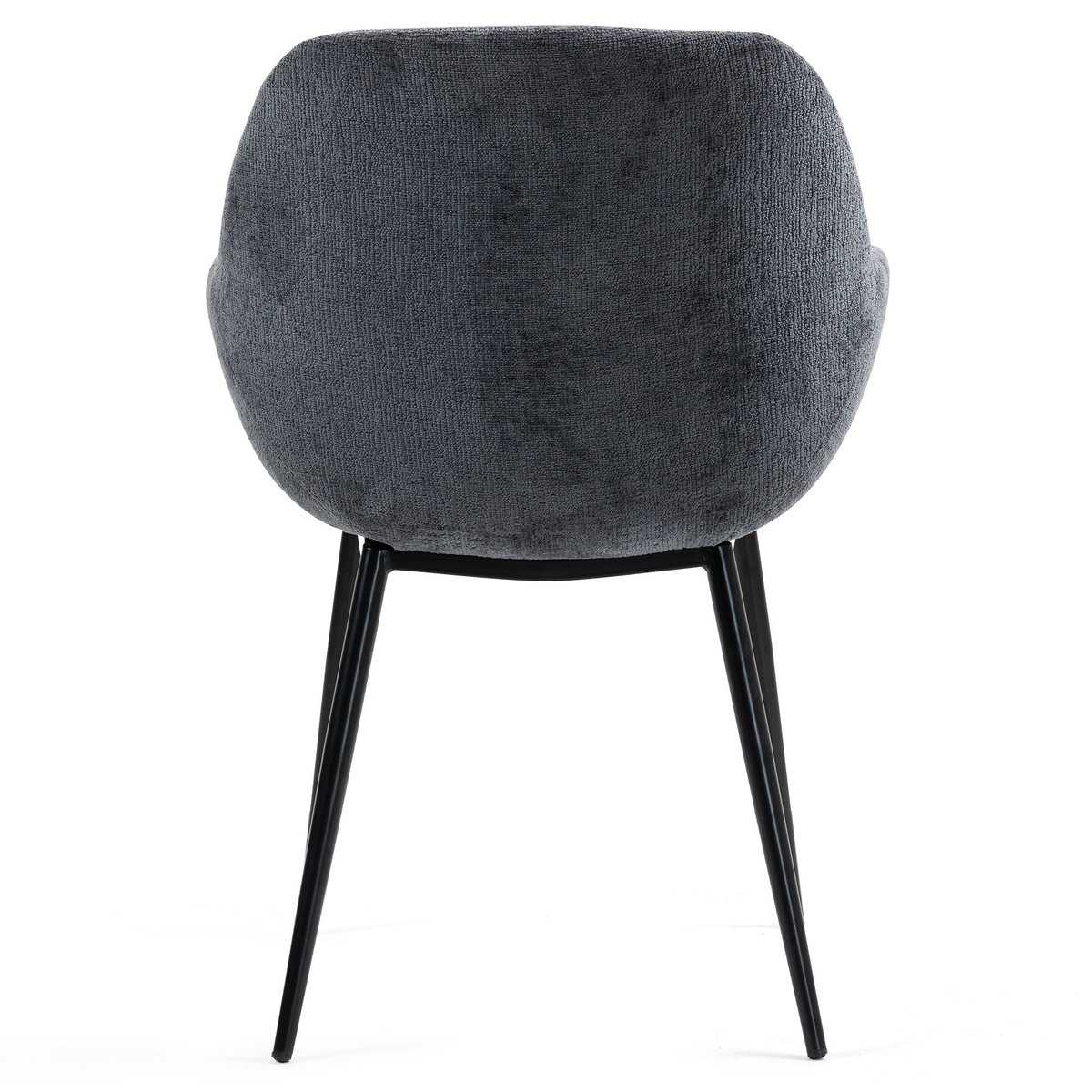 Chaise repas avec accoudoirs tissu chenille pied métal gris foncé, ZAGO