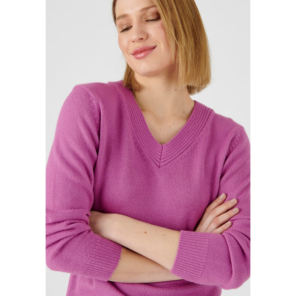 Pull col "V" maille jersey violet mauve, DAMART