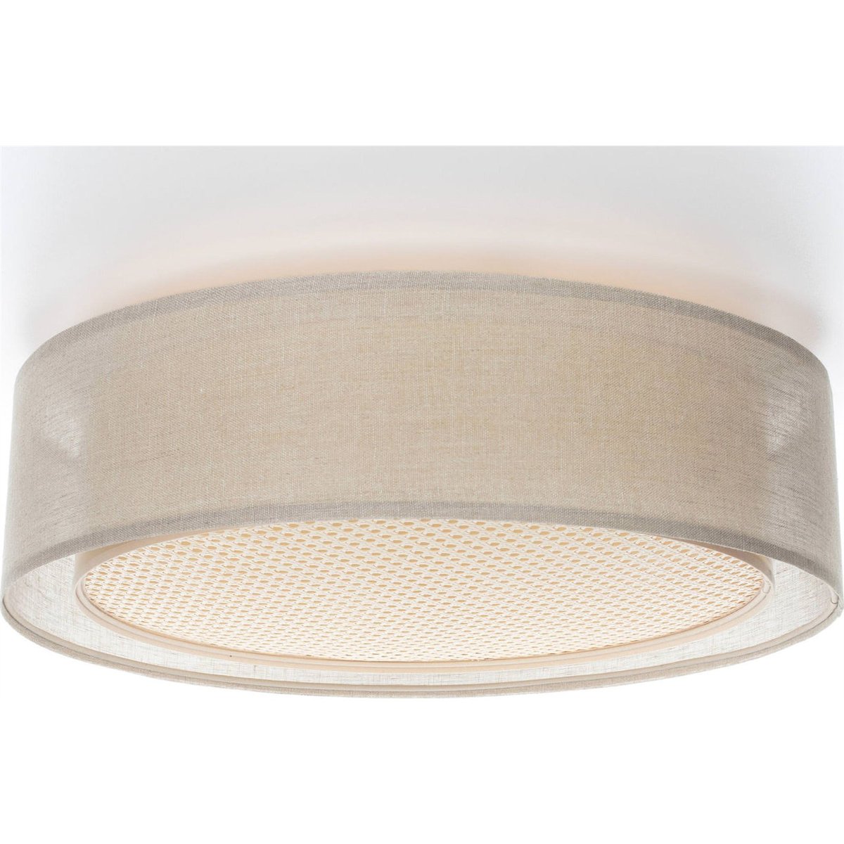 Plafonnier rond en tissu design moderne Puro beige tissu naturel et beige rotin, BPS KONCEPT