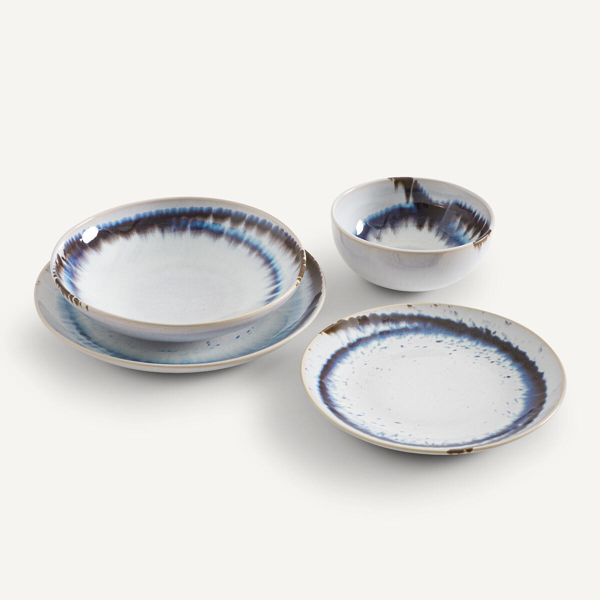 Lot de 4 assiettes creuses en grès Amadora bleu/blanc/marron, AM.PM