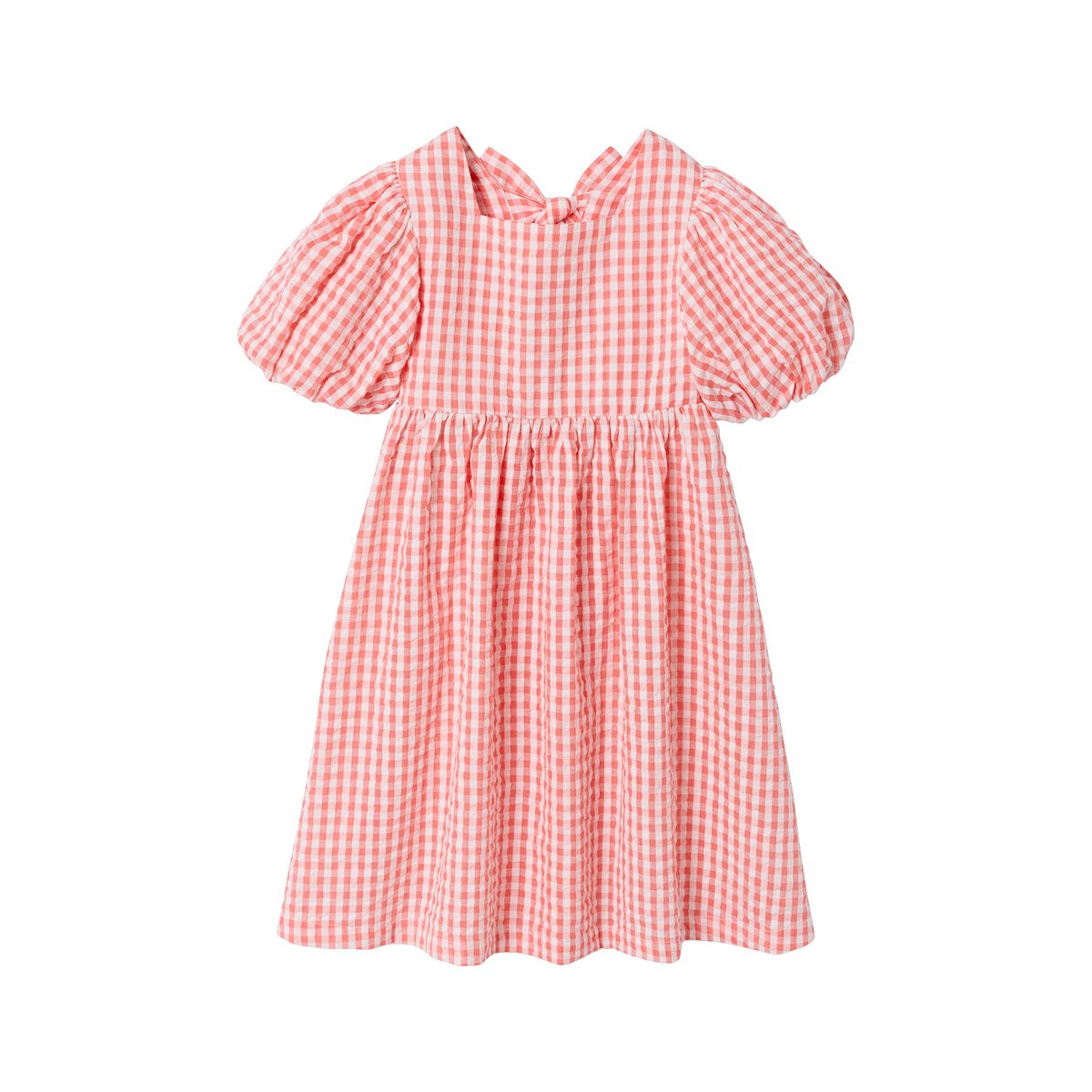 Robe Vichy noeuds dos corail, VERTBAUDET