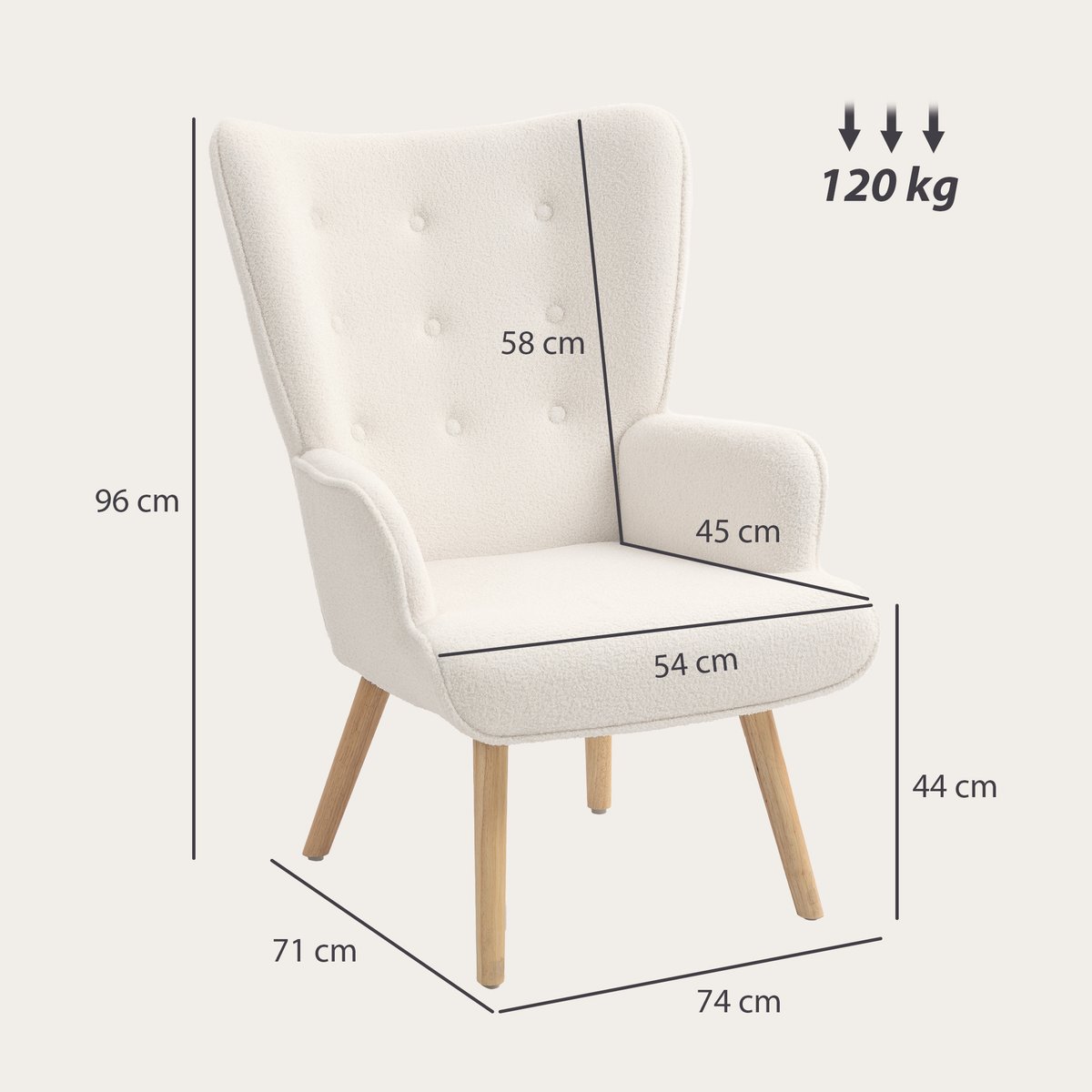 Accent Chair Tissu bouclette (100% polyester) beige, HOMCOM