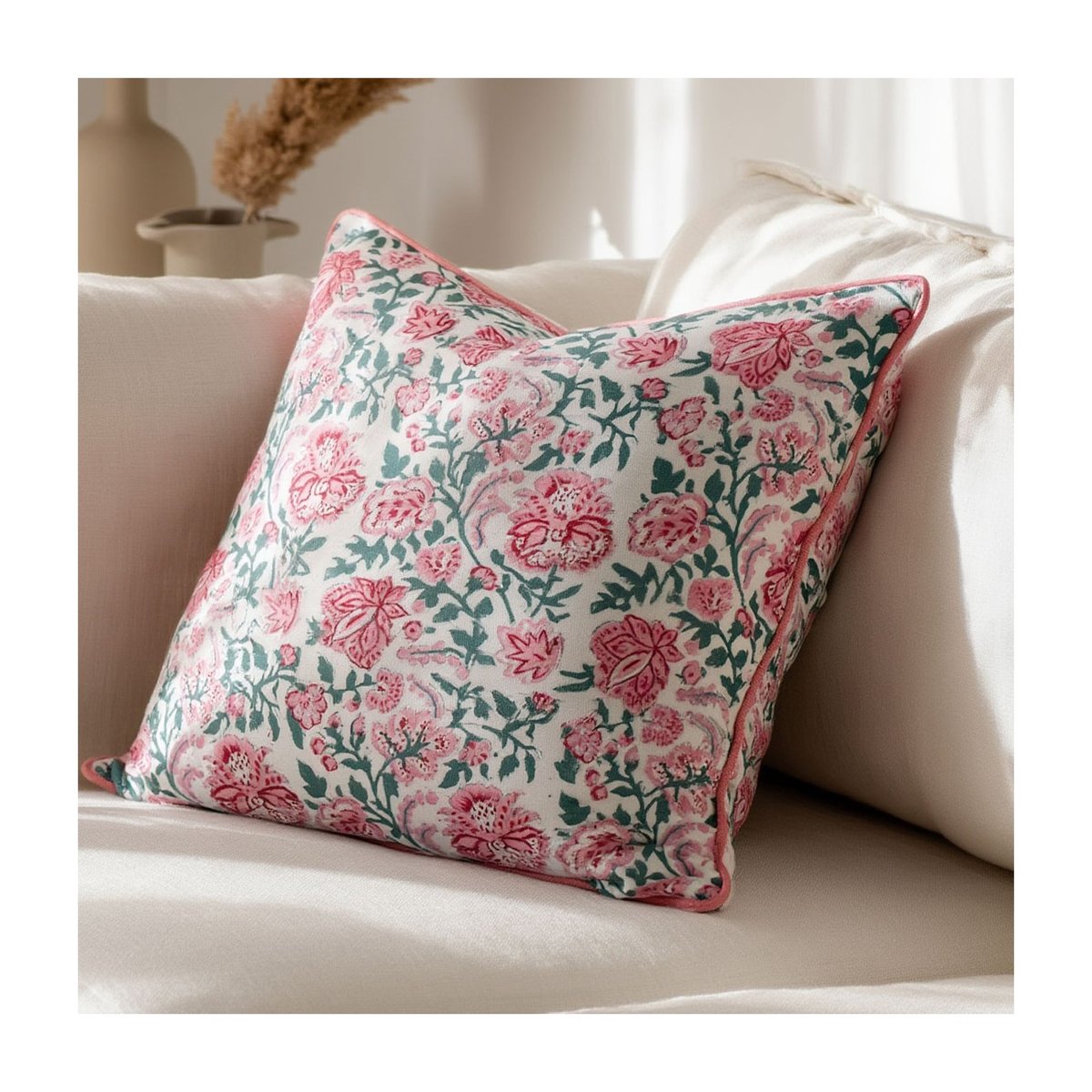 Housse de coussin Mohini rose, bleu, blanc, ARCHIV