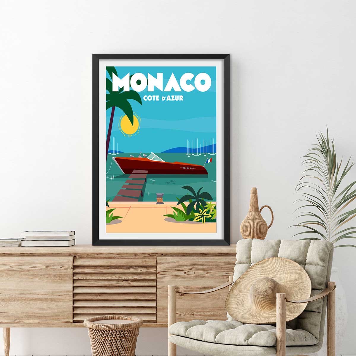 Poster de monaco dream affiche + cadre en bois - noir, HEXOA