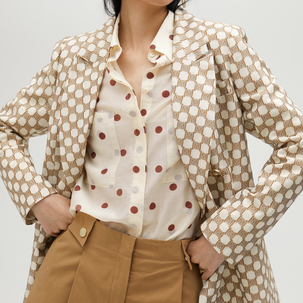 Blazer à manches longues avec col à revers marron clair, LOLA CASADEMUNT