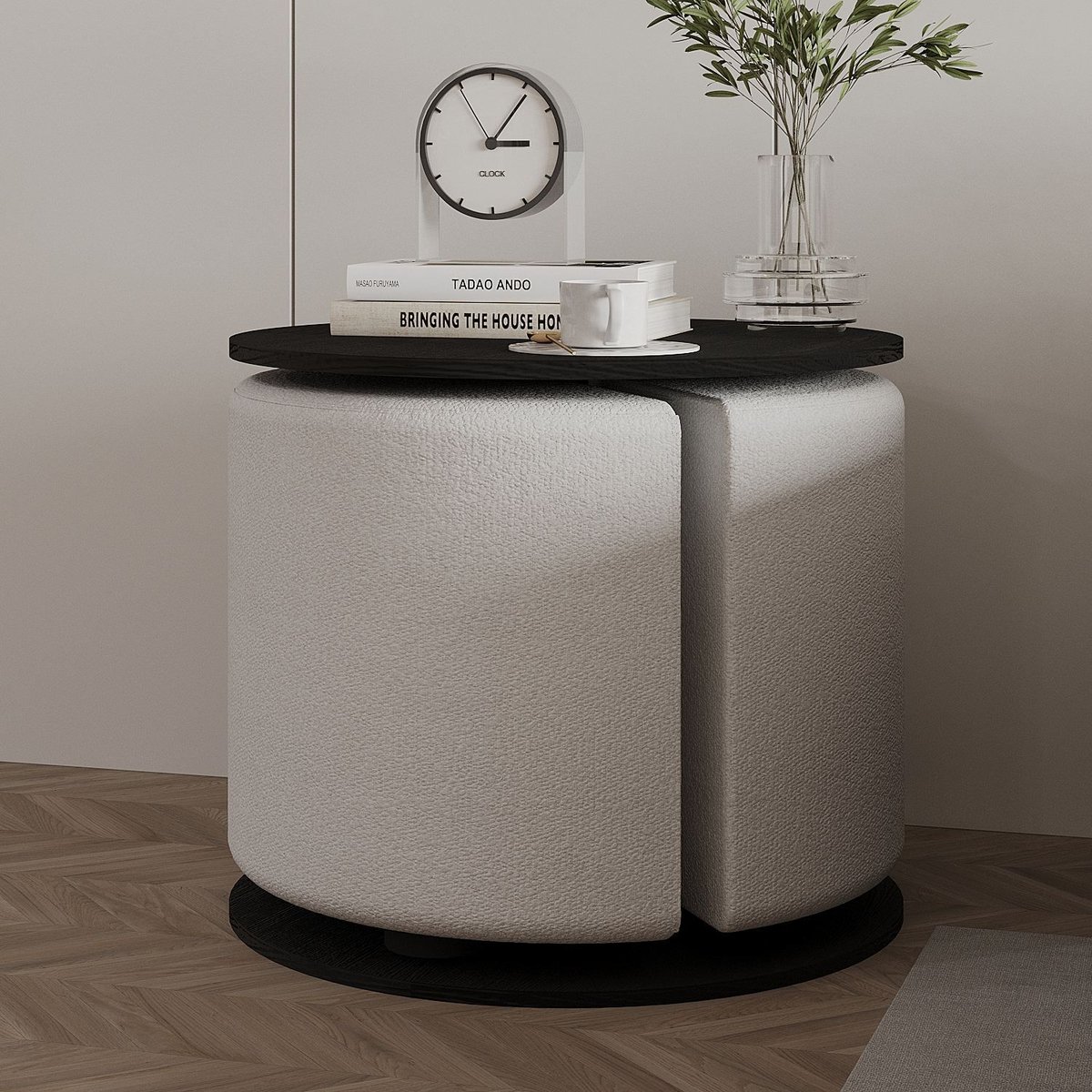 Ensemble table basse et pouf gigogne ORBIT noir, TOILINUX