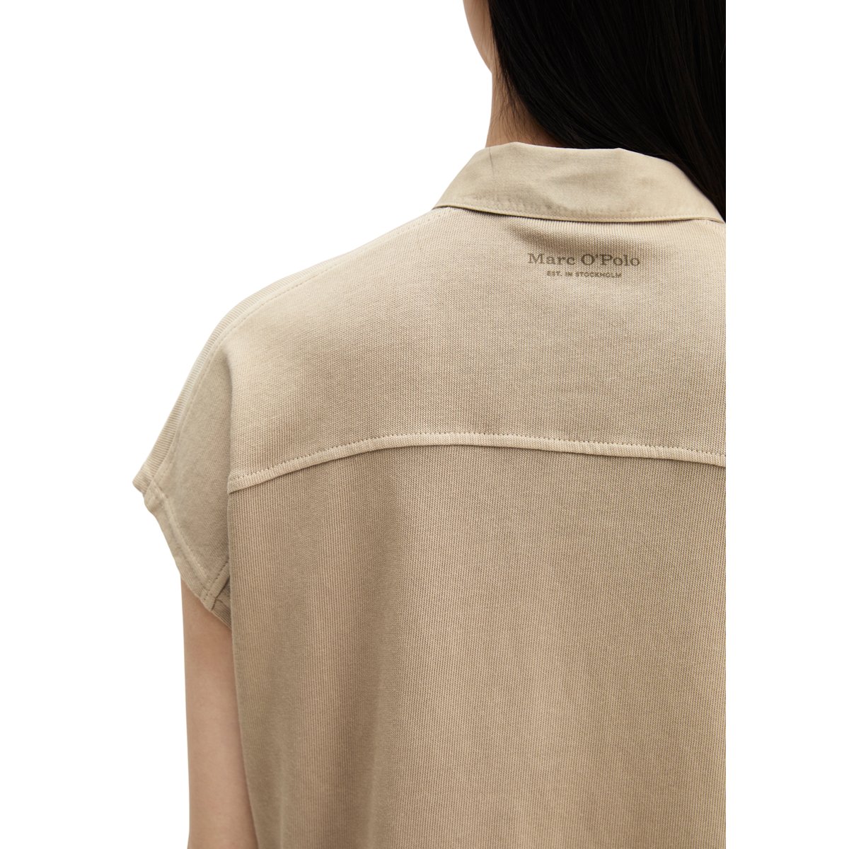 Polo sans manches loose en pur coton bio marron, MARC O'POLO