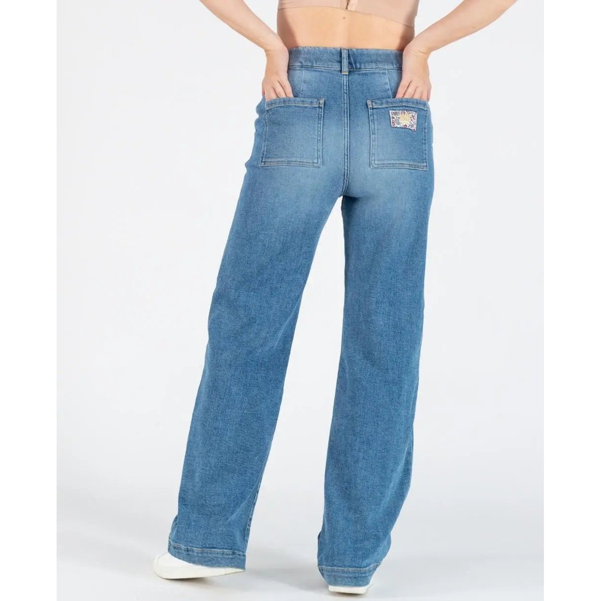 Jean de grossesse wide leg Kelly mid mid blue, CACHE COEUR