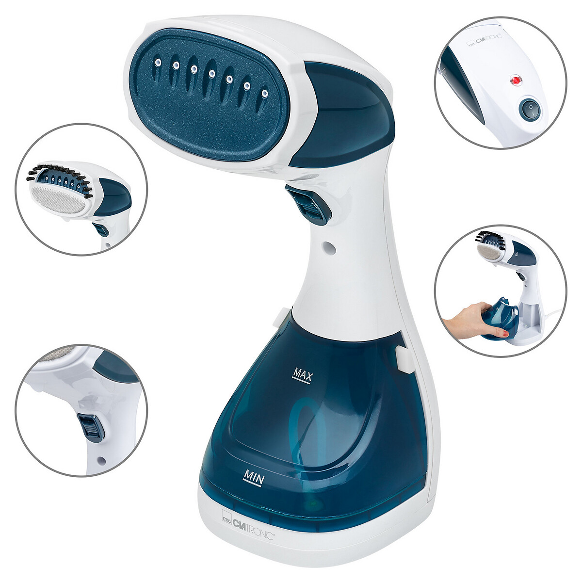 Escova de engomar a vapor 2 em 1, 1100W, da Clatronic branco, CLATRONIC