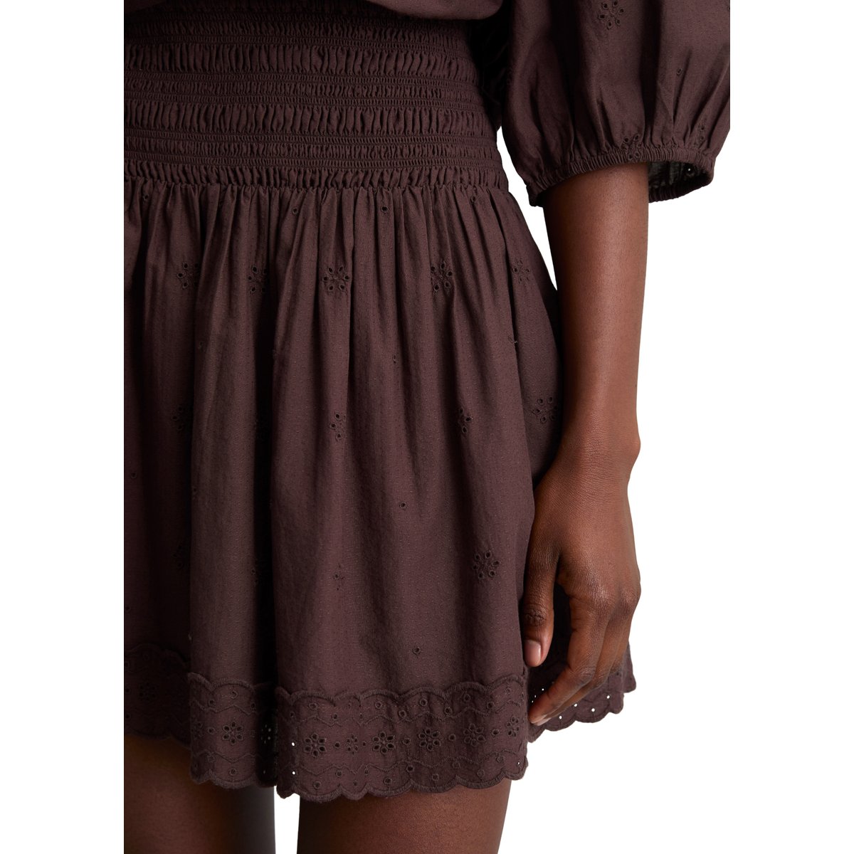 Broderie-Anglaise-Mini jupe évasée en pur coton bio dunkelrot, MARC O’POLO DENIM