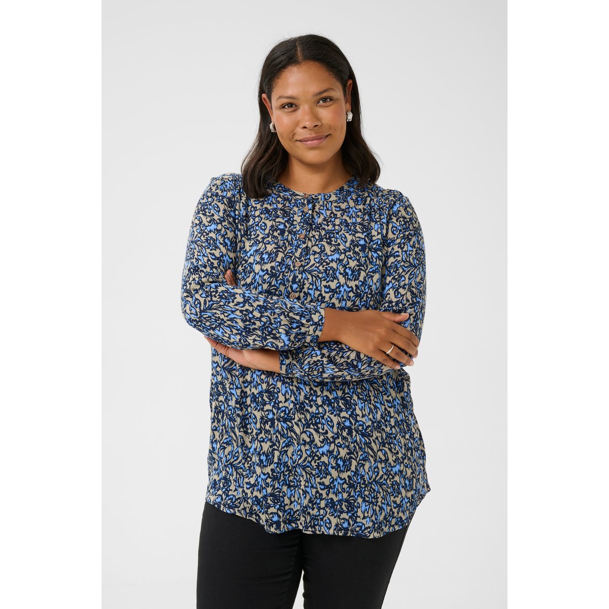 Tunic gris elephant skin/bleu graphic flower, KAFFE CURVE