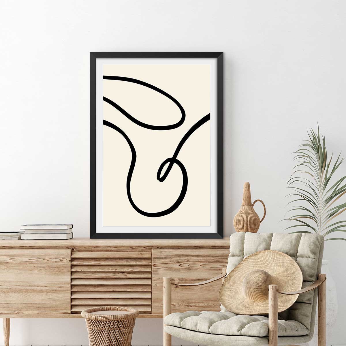 Affiche line art bold I affiche + cadre en bois - noir, HEXOA
