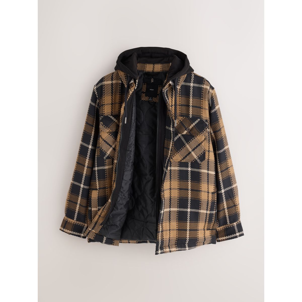 Veste-chemise à carreaux et capuche marron, NEXT