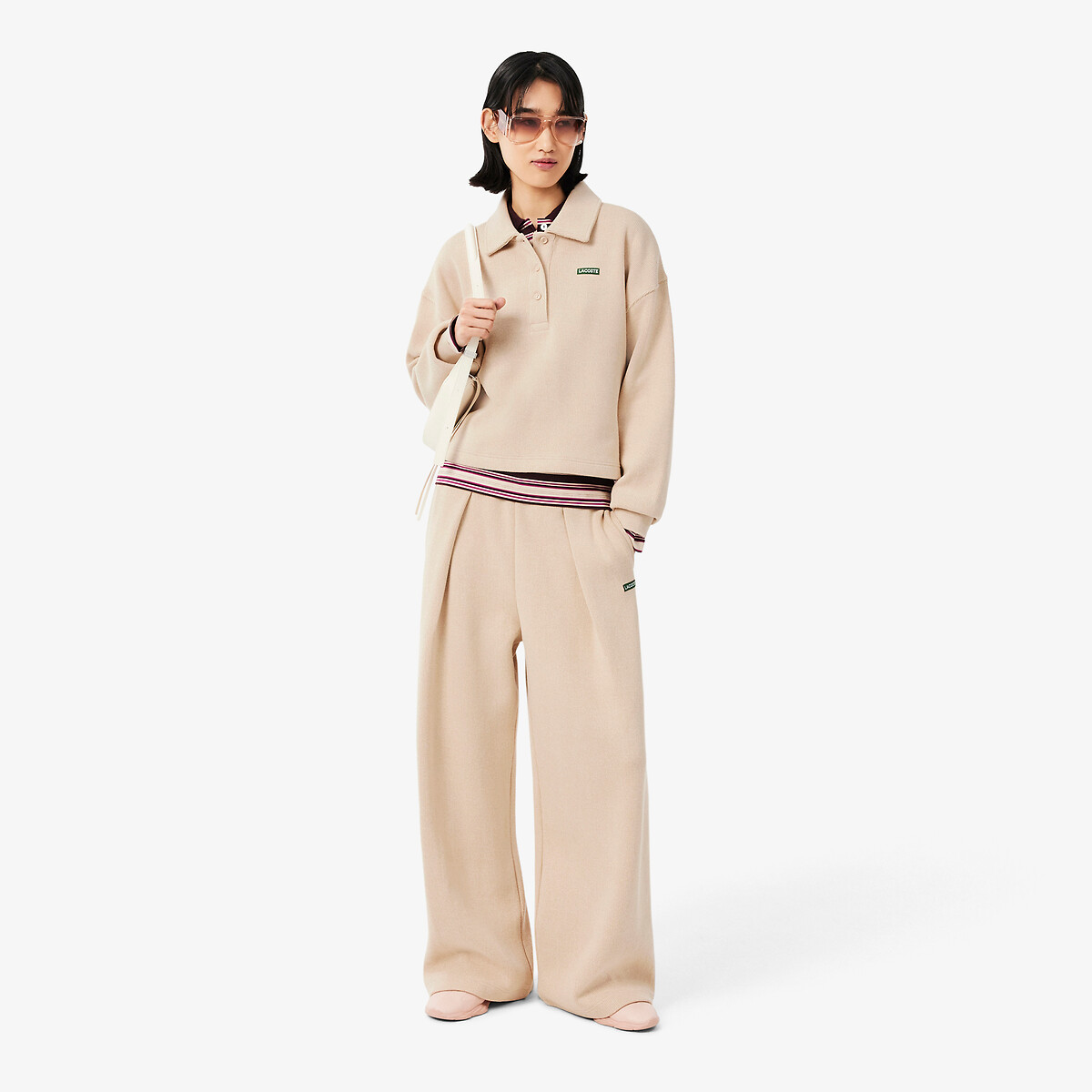 Pantalon jogging large beige, LACOSTE