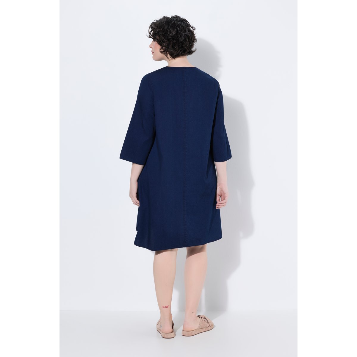 Robe en jersey avec poches et manches 3/4 jean bleu foncé, ULLA POPKEN