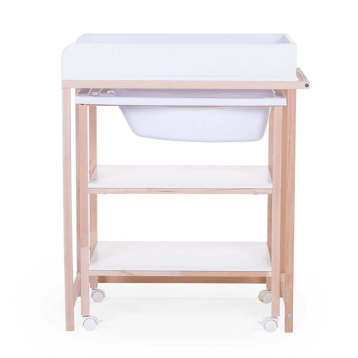 Table à langer et baignoire avec roues en bois blanc/naturel, CHILDHOME