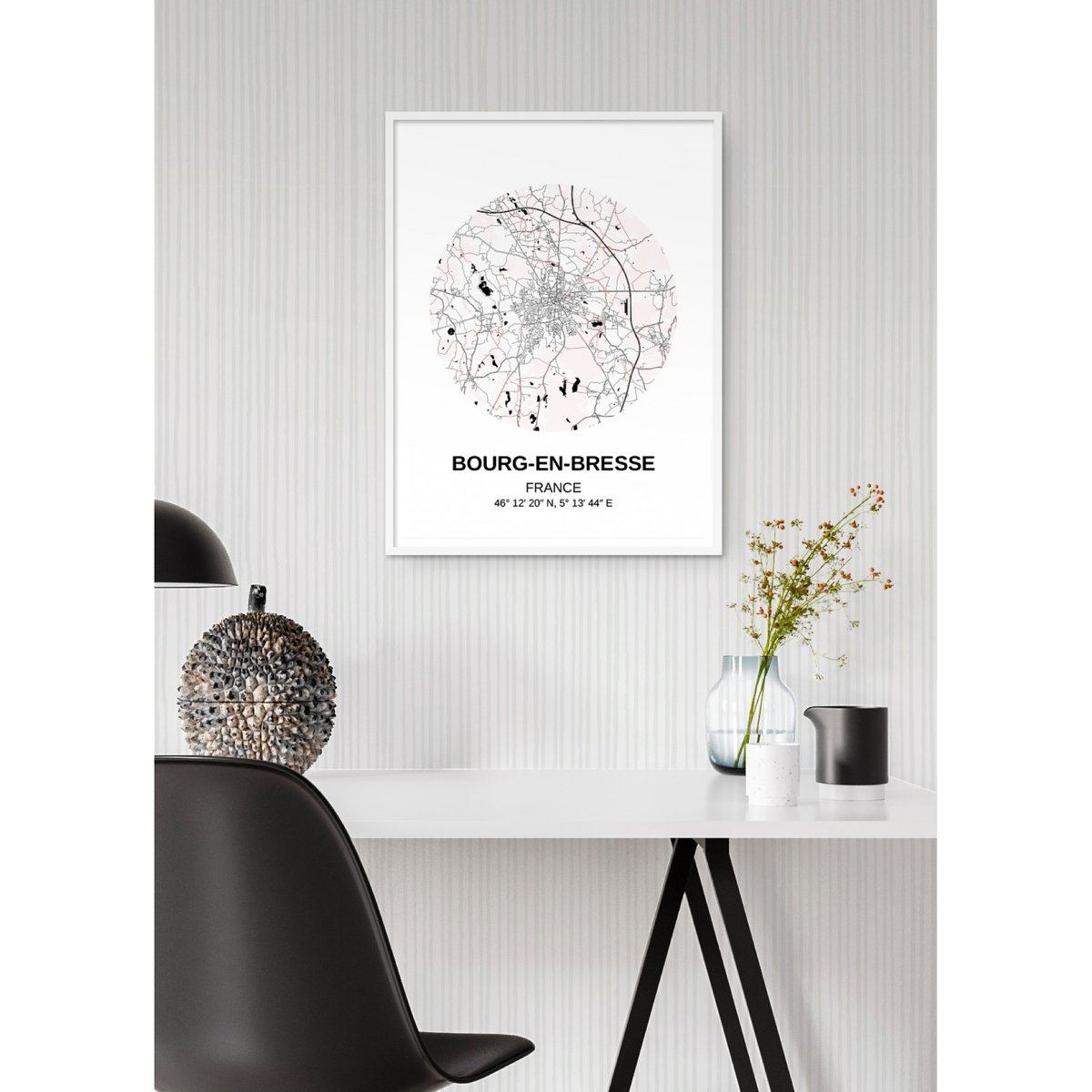 Affiche Carte Bourg-en-Bresse blanc, L'AFFICHERIE