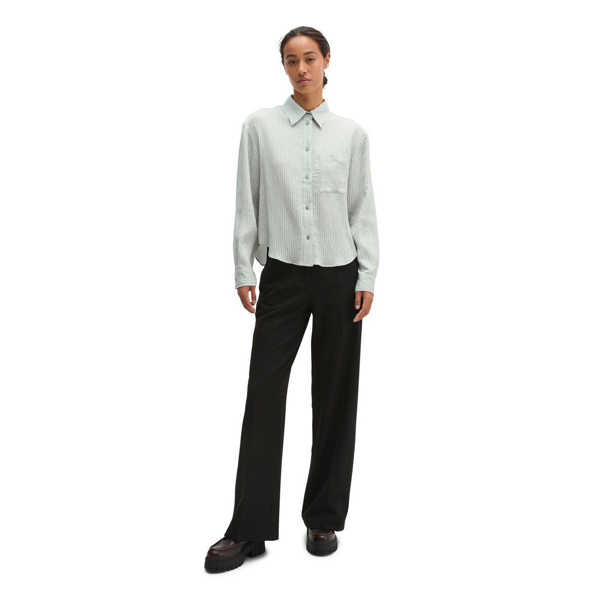 Chemisier à rayures oversize en mélange de TENCEL™ Modal gris, MARC O'POLO