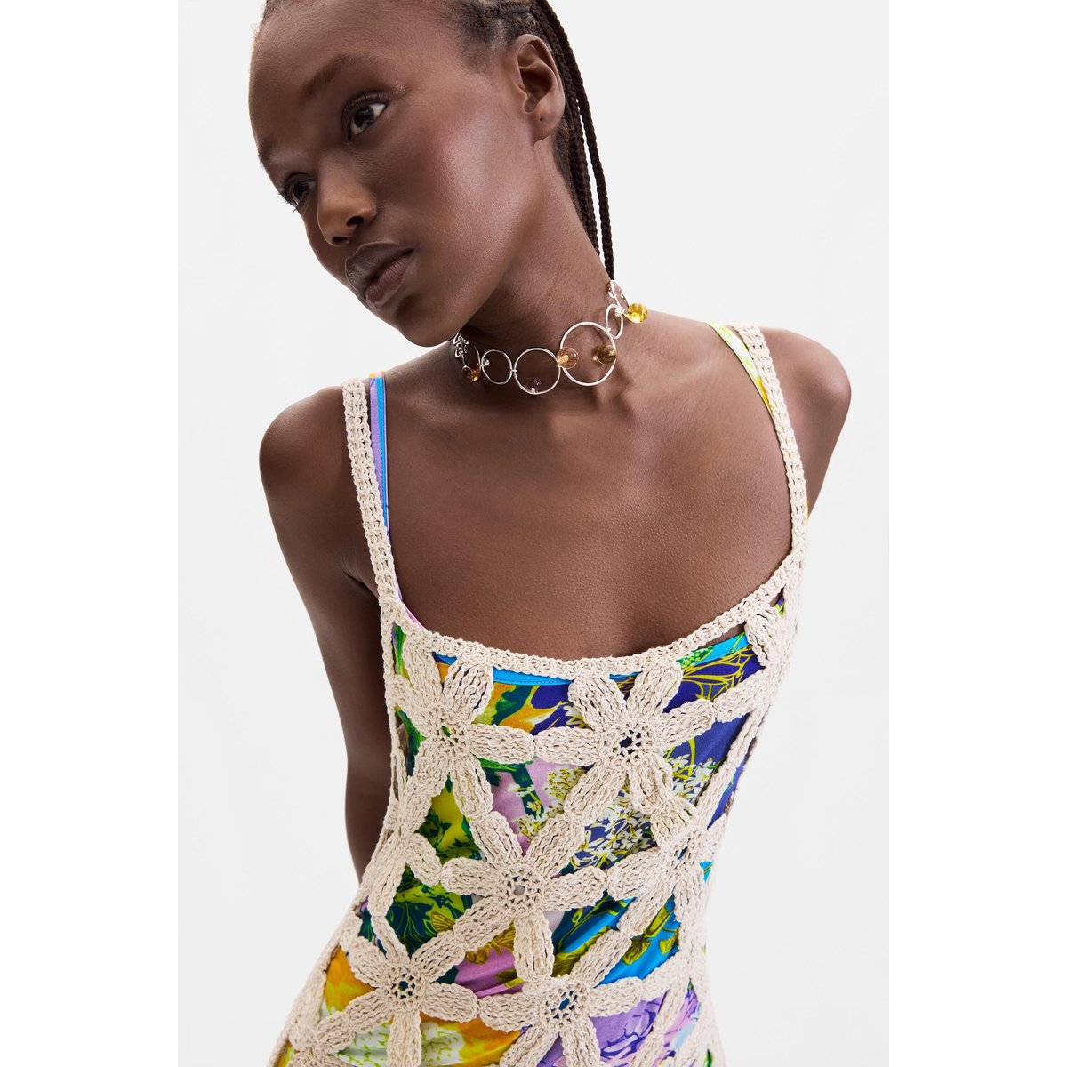 Robe crochet blanche beige, DESIGUAL