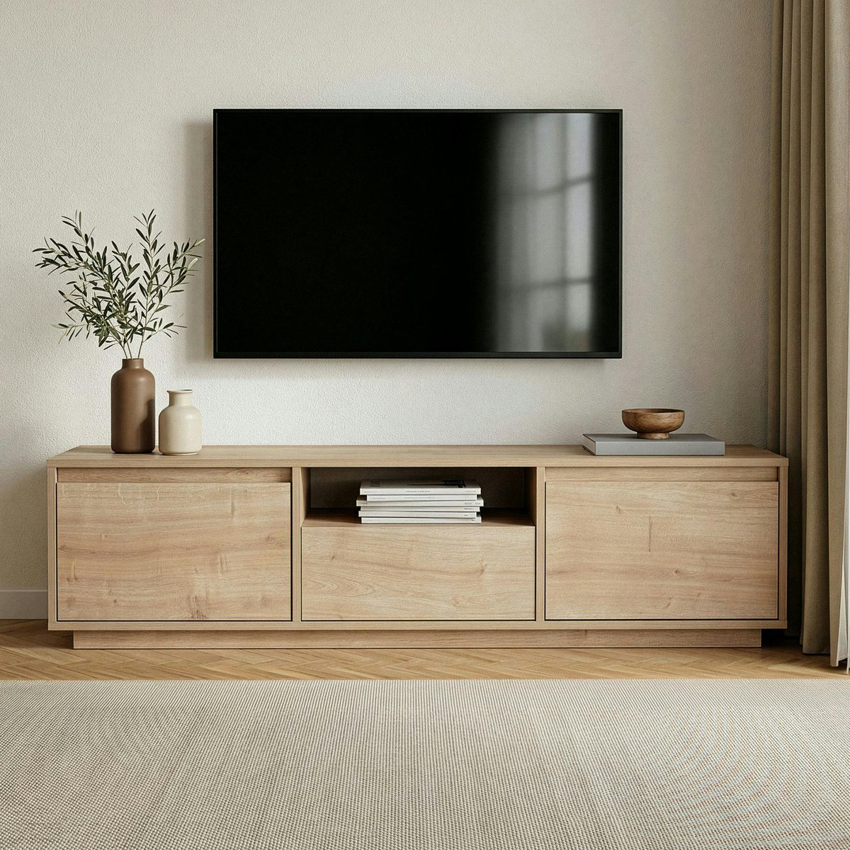 Meuble TV 3 portes 1 niche MARFA chêne, PIER IMPORT