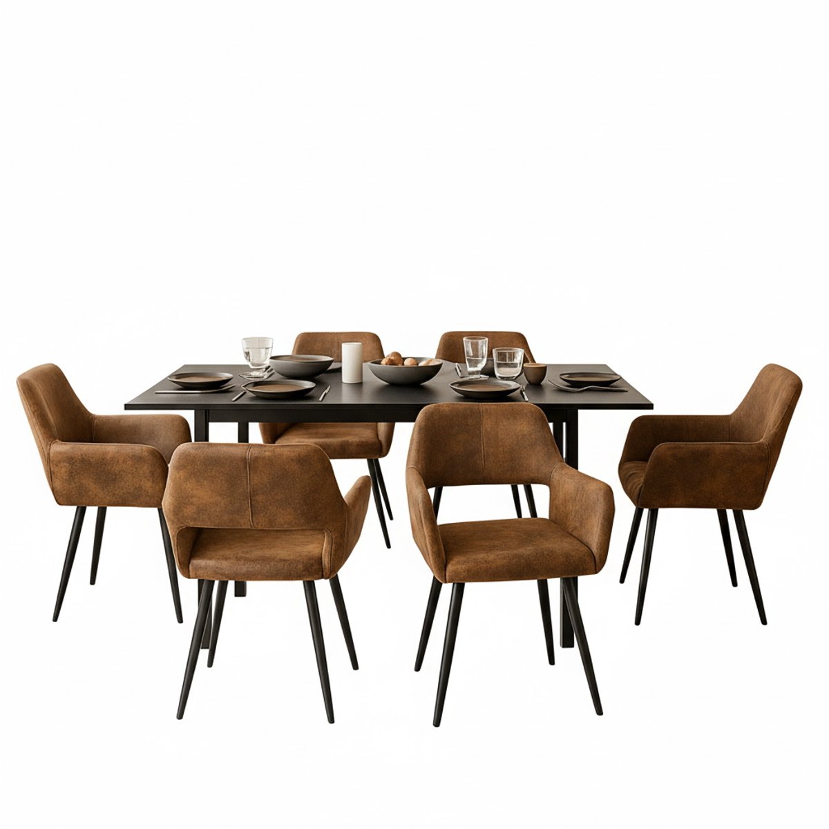 Ensemble de table à manger extensible à allonge avec 6 chaises, BARI6PCSSET marron, MEUBLES COSY