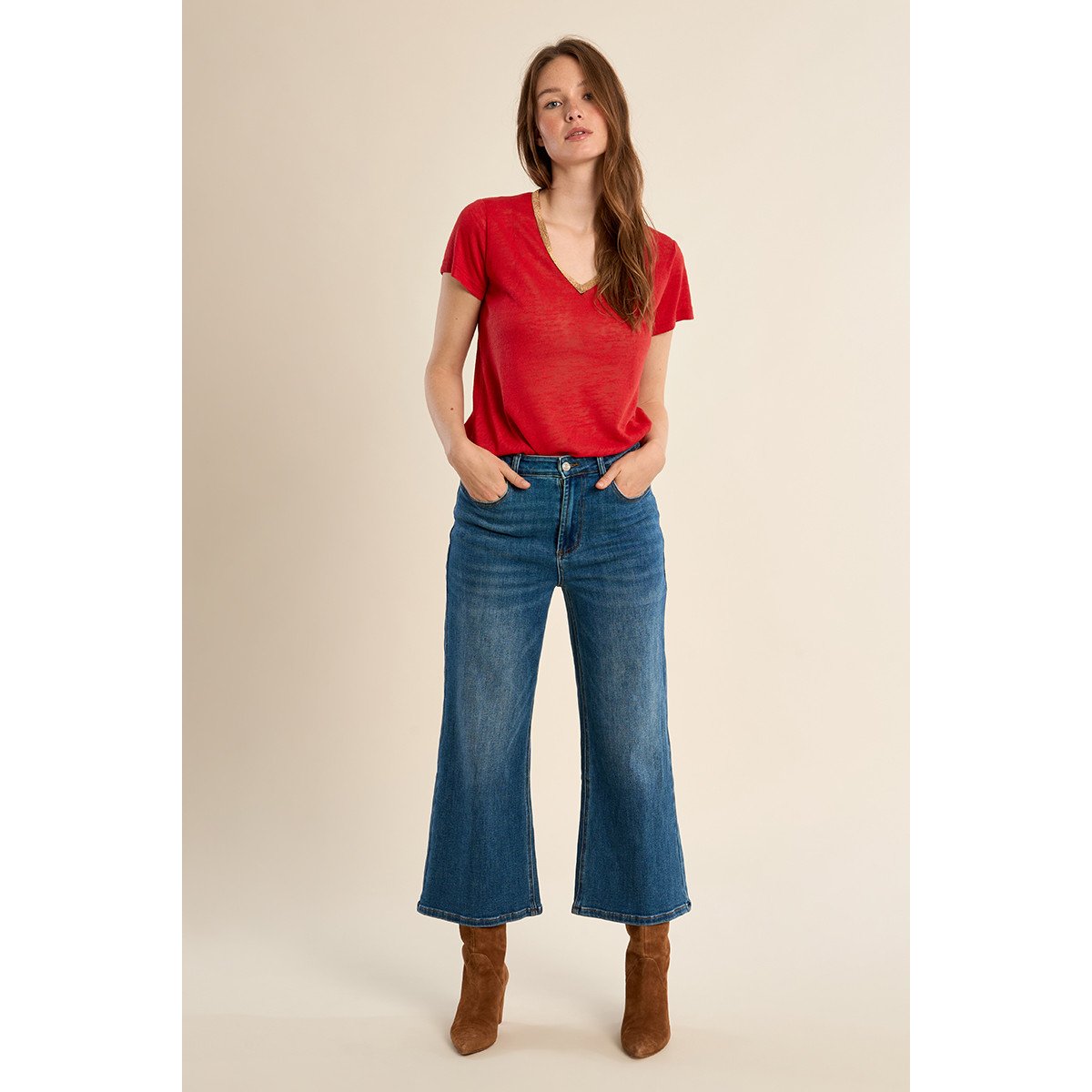 T-shirt col V, doré rouge, MOLLY BRACKEN