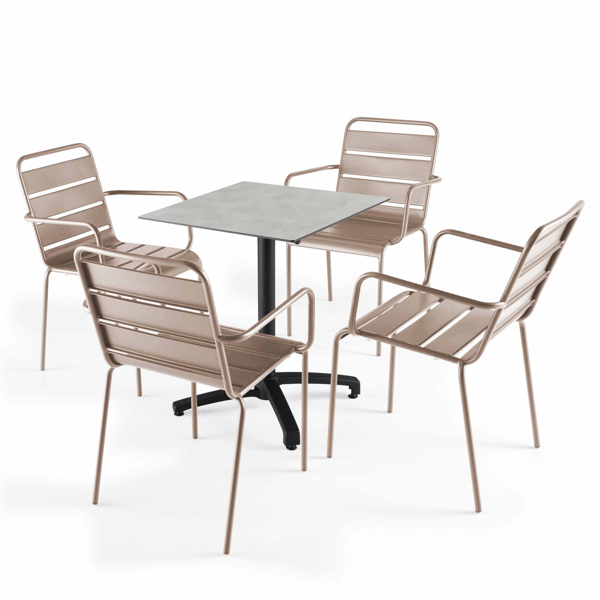 Table 60x60 cm inclinable stratifiée avec pied noir et chaises en métal, OPERA taupe, OVIALA