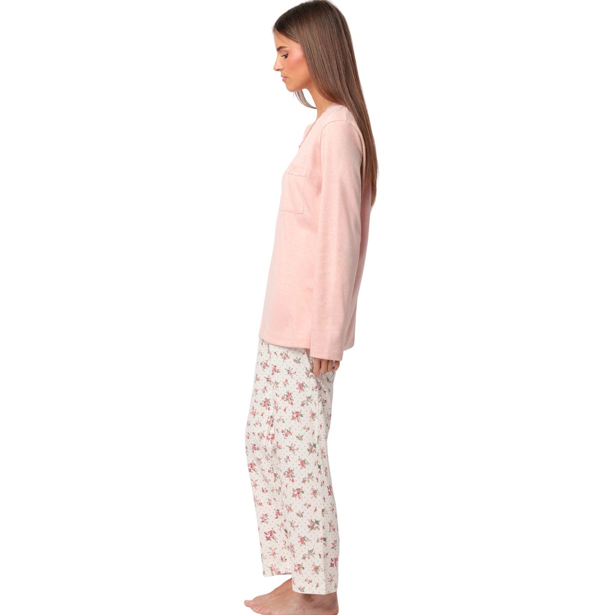 Pyjama pantalon top manches longues Dots And Flowers corail, ADMAS