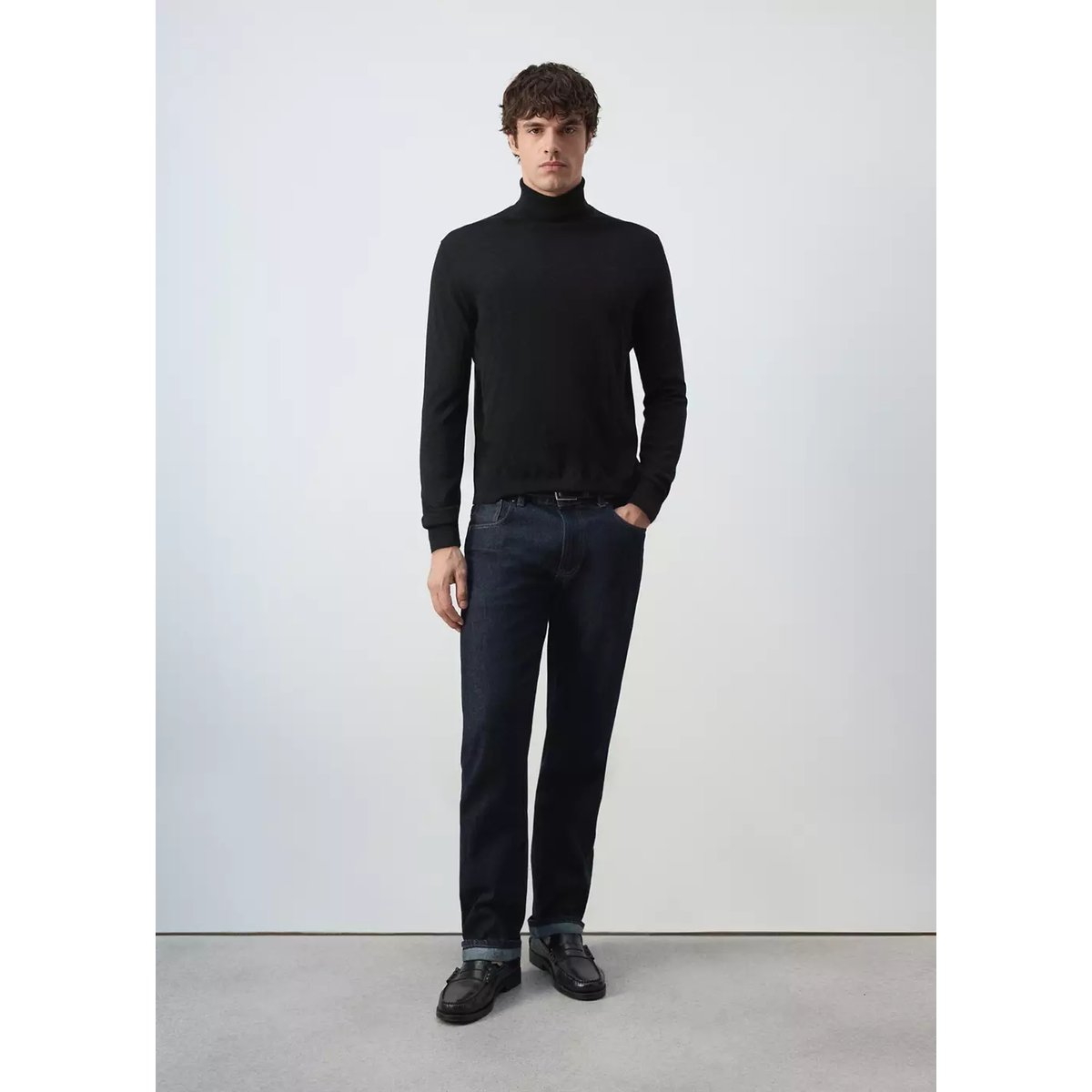 Pull-over 100 % laine mérinos col montant noir, MANGO MAN