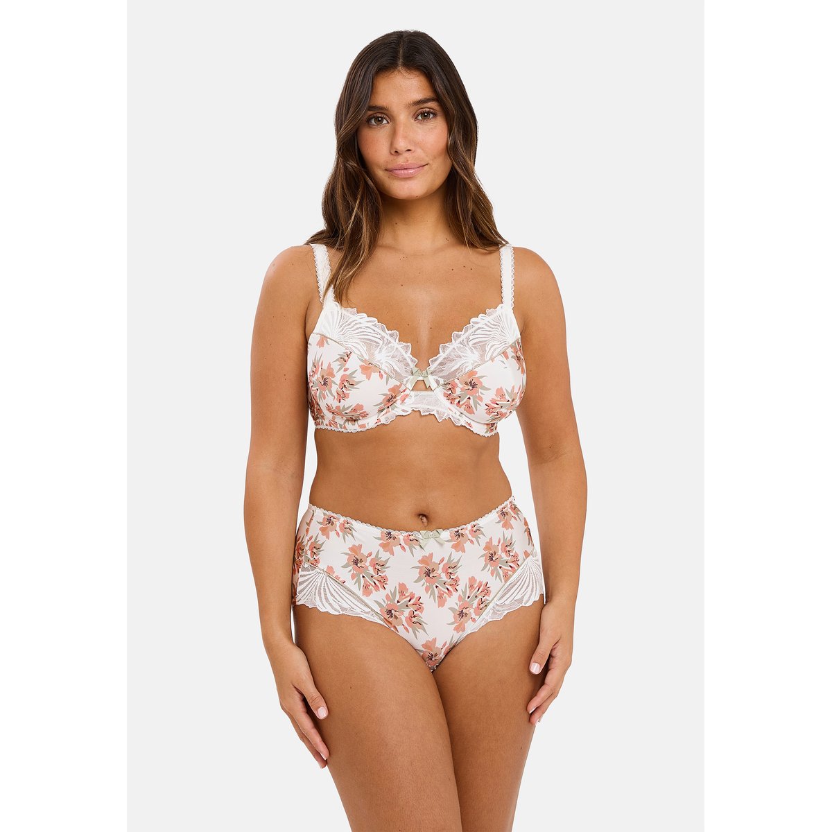 Shorty ORIANE bouquets blanc / vert, SANS COMPLEXE