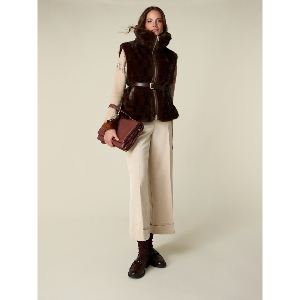 Pantalon cropped à côtes blanc, OLTRE