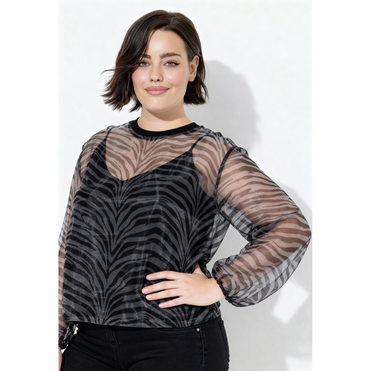Blouse doublée motif zébré noir, ULLA POPKEN