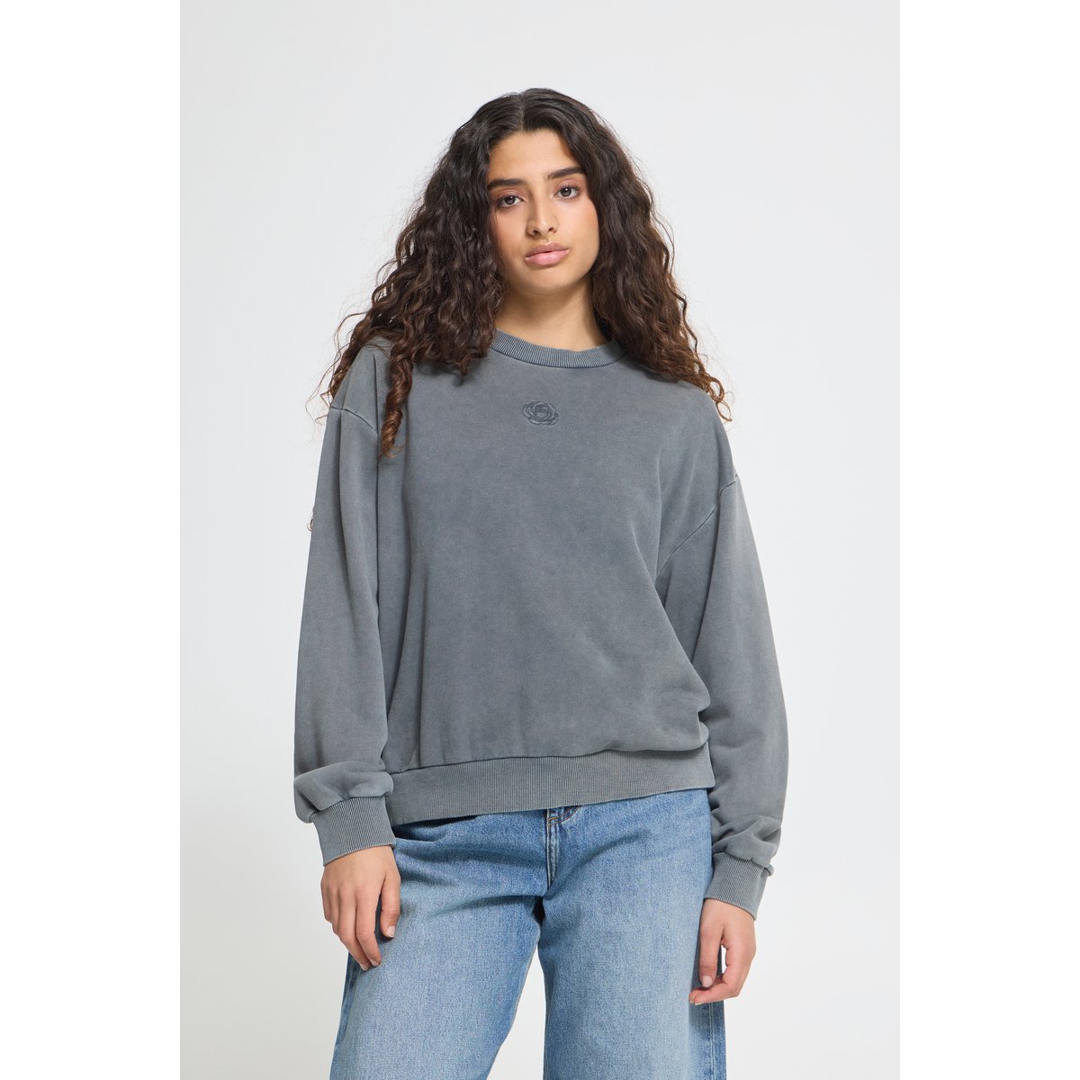 Sweatshirt gris dark grey mlg. w. grey rose, ICHI