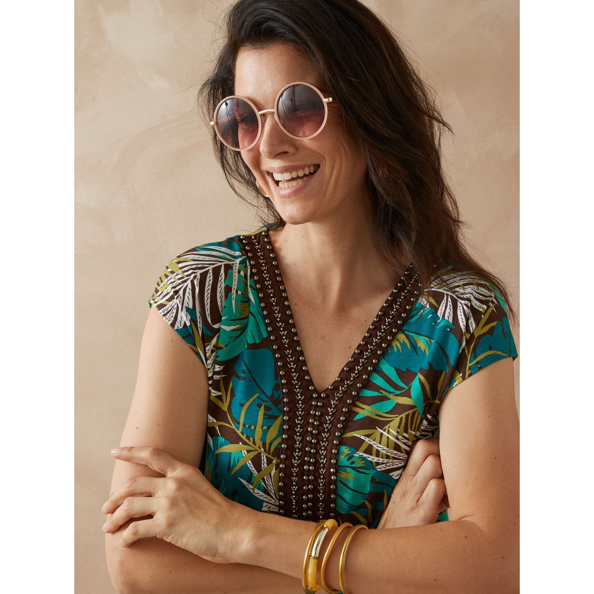 Robe avec perles fantaisie en maille imprimé turquoise, DAXON