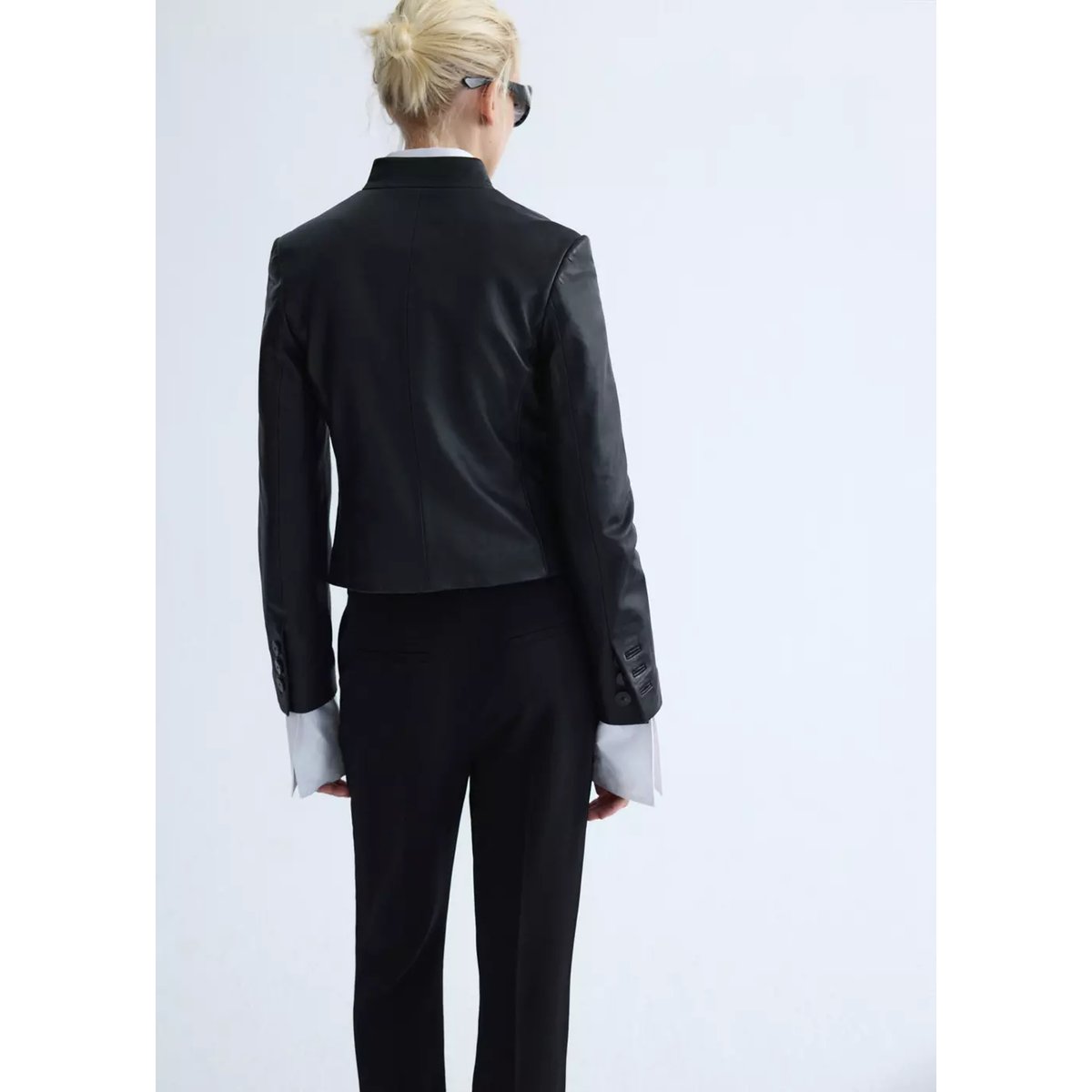 Veste cuir col officier noir, MANGO