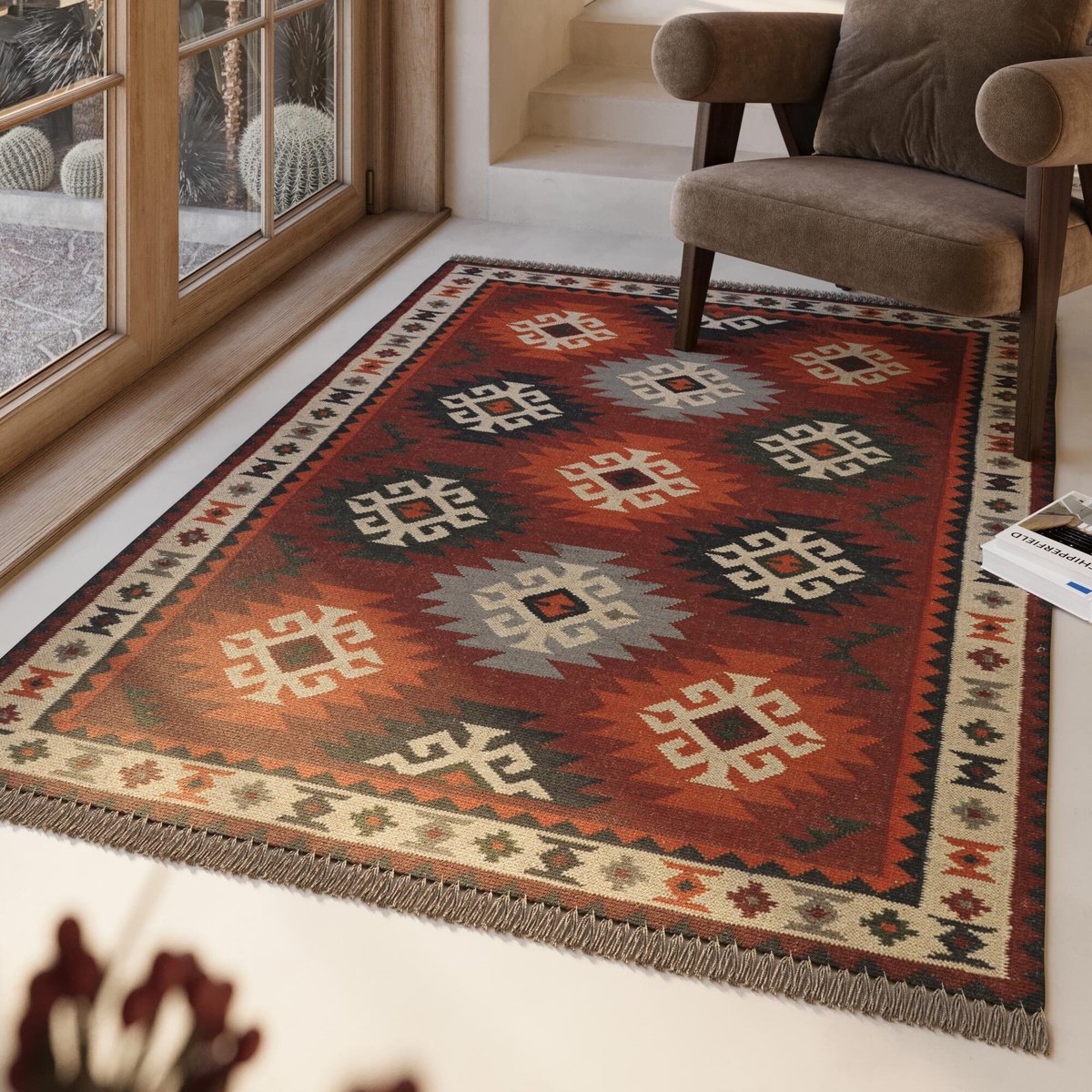 Tapis en laine, tissé main, oriental , BLANCARD rouge, WECON HOME