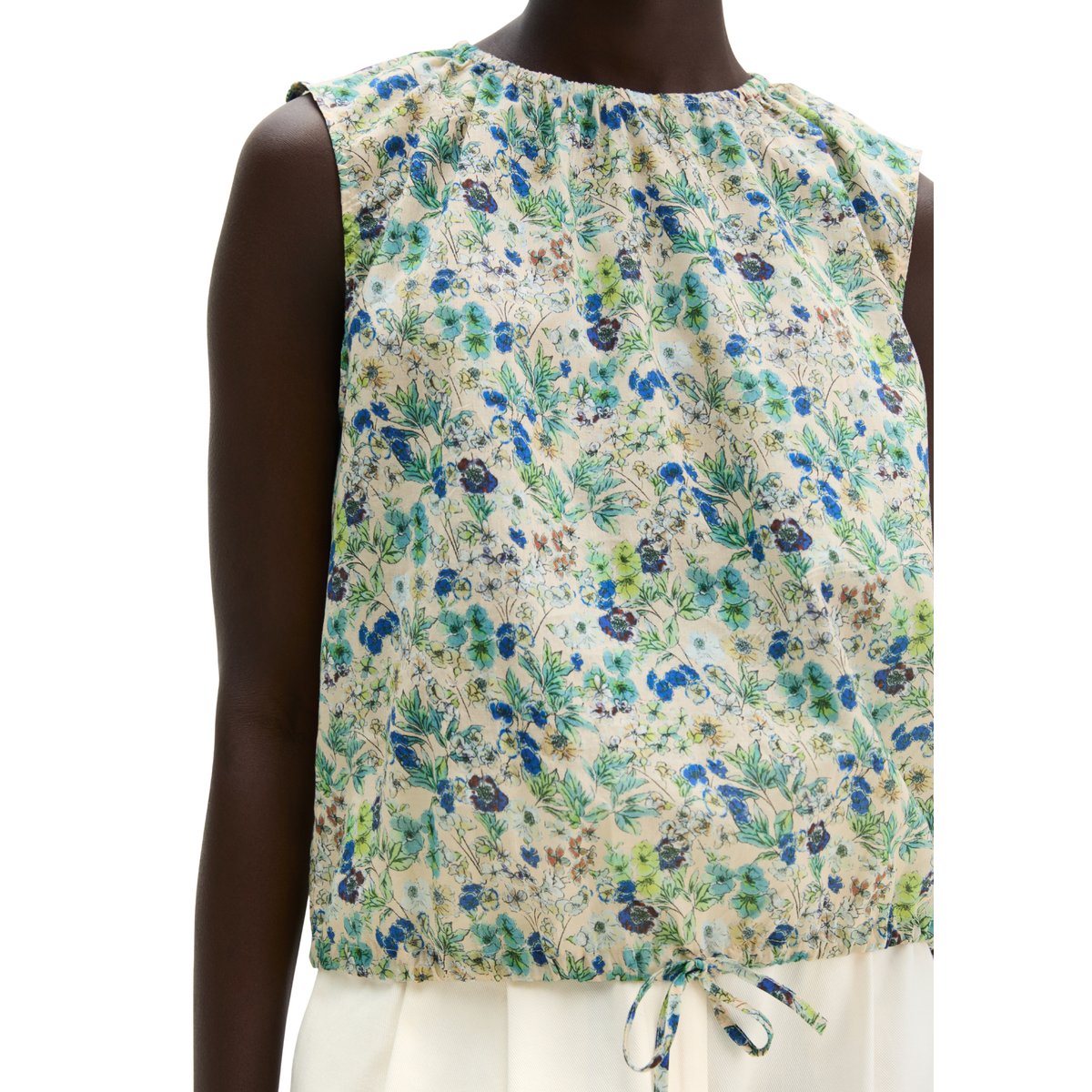 Top chemisier à motifs cropped en voile de coton léger marron clair, MARC O'POLO
