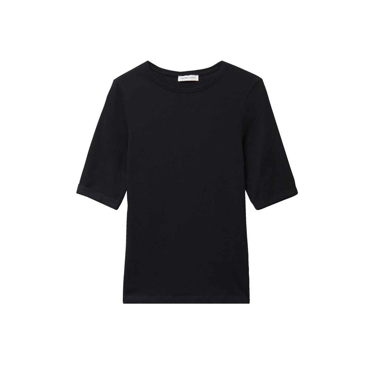 T-shirt ajusté col rond manches courtes noir, CACHE CACHE