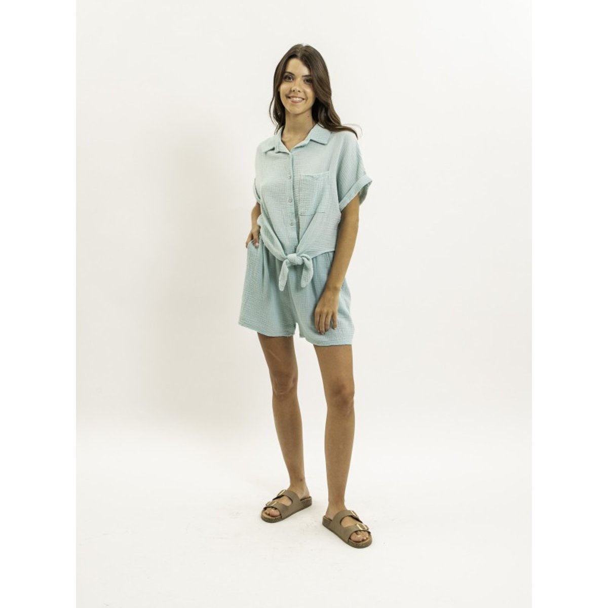 Short Fluide En Gaze De Coton Xelia vert d'eau, DONA LISA
