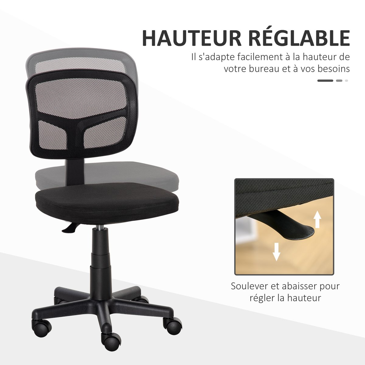 Chaise de bureau Maille (100% polyester) Noir noir, HOMCOM